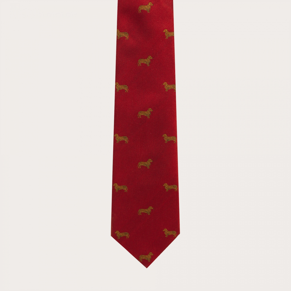 BRUCLE Corbata de seda jacquard, estampado de perros dachshund rojo