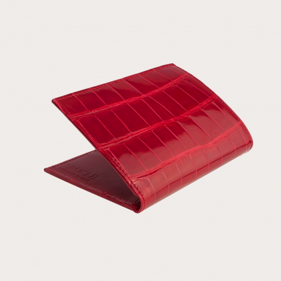 Portefeuille vertical en cuir croco rouge