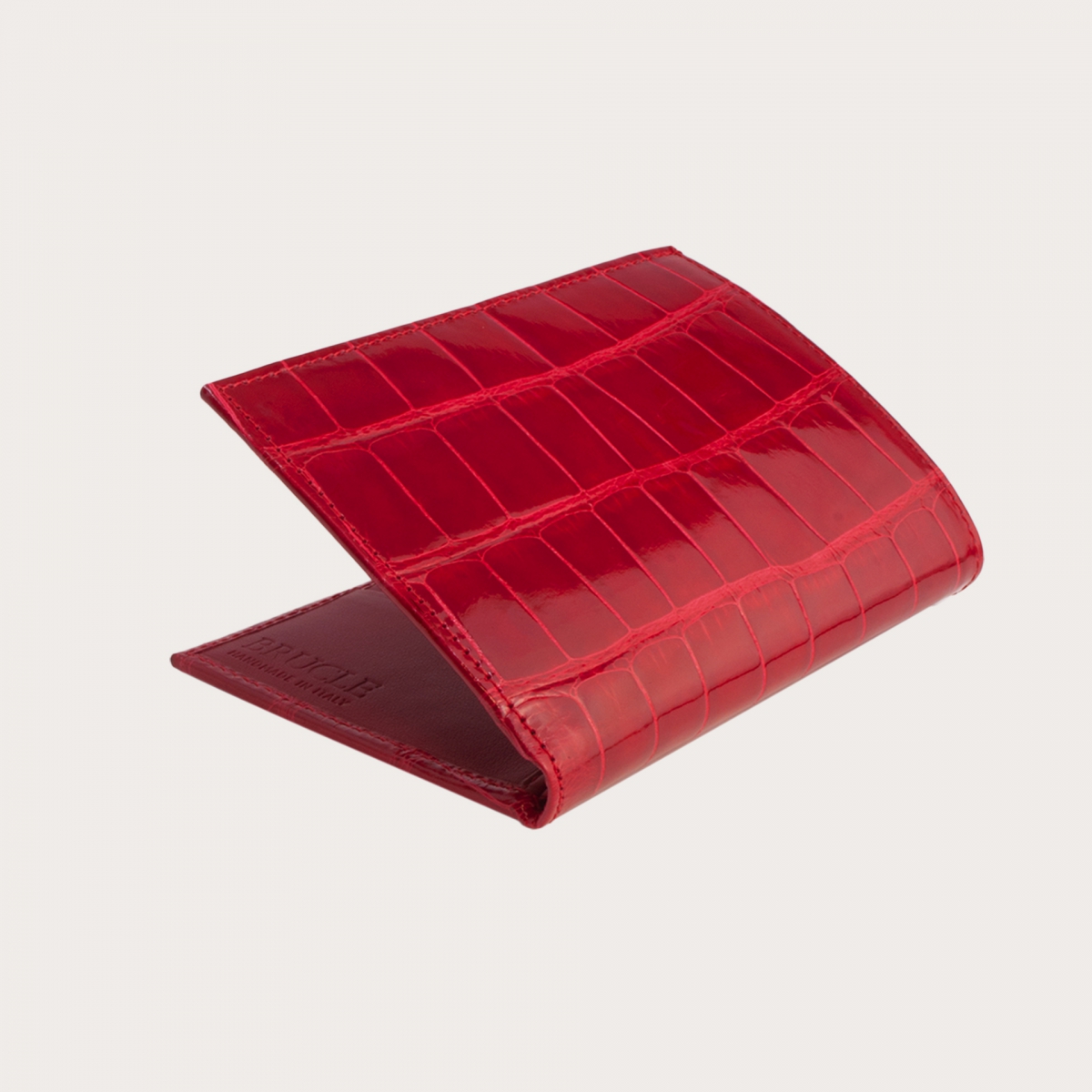 Portefeuille vertical en cuir croco rouge
