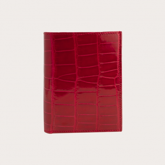 Portefeuille vertical en cuir croco rouge