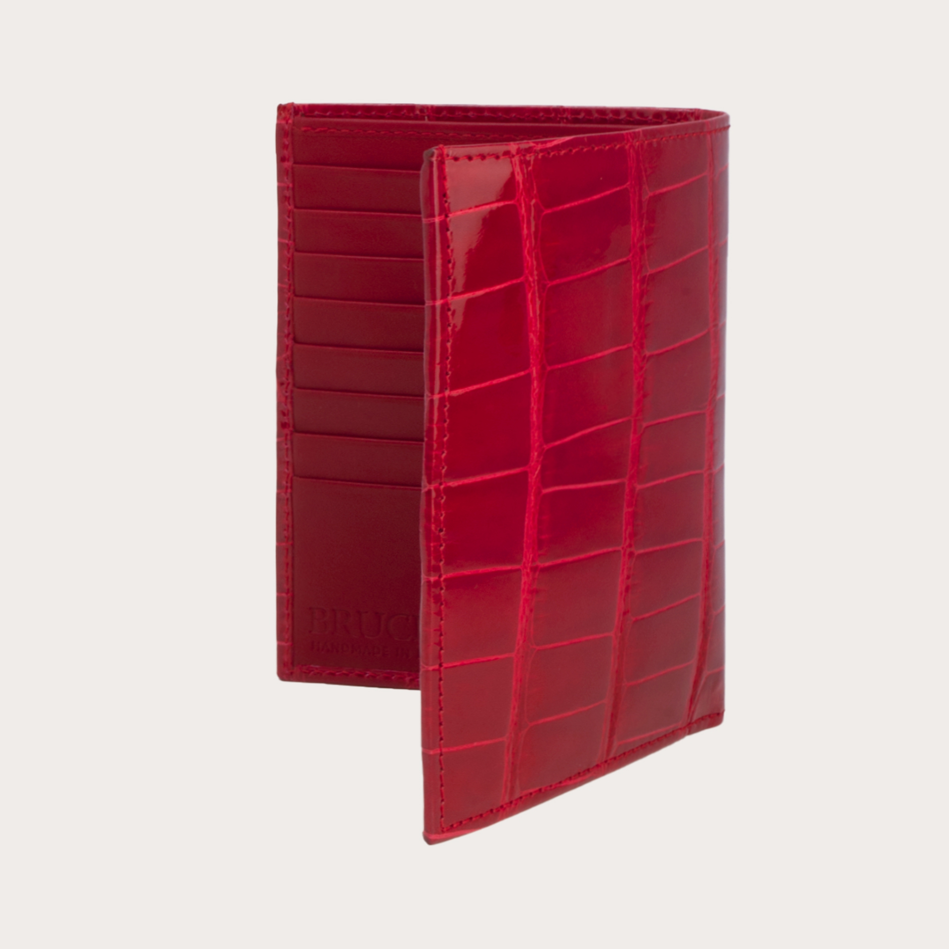 Portefeuille vertical en cuir croco rouge