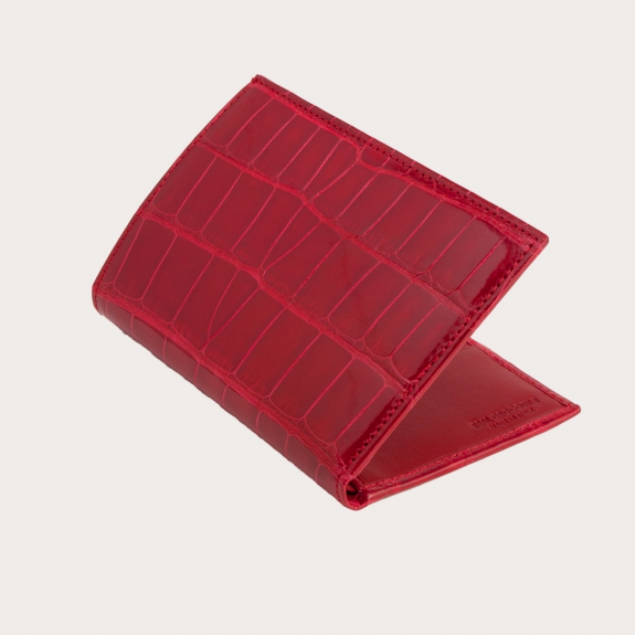 Portefeuille vertical en cuir croco rouge