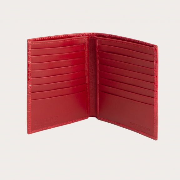 Portefeuille vertical en cuir croco rouge