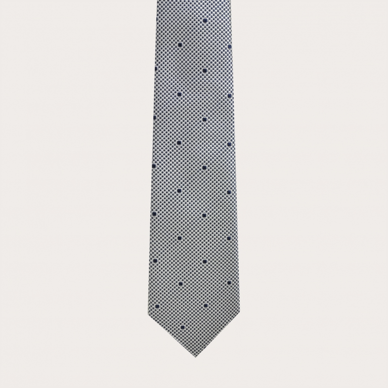 Jacquard silk tie, white and blue pattern