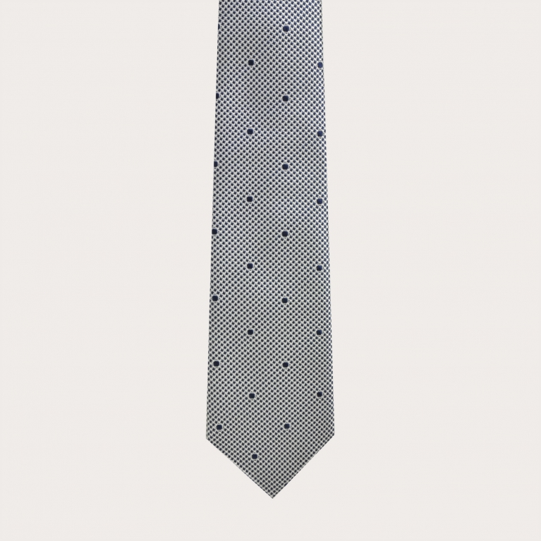 Jacquard silk tie, white and blue pattern