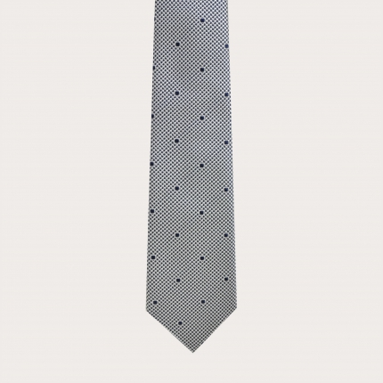 Cravate en soie jacquard, motif blanc et bleu