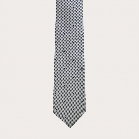Jacquard silk tie, white and blue pattern