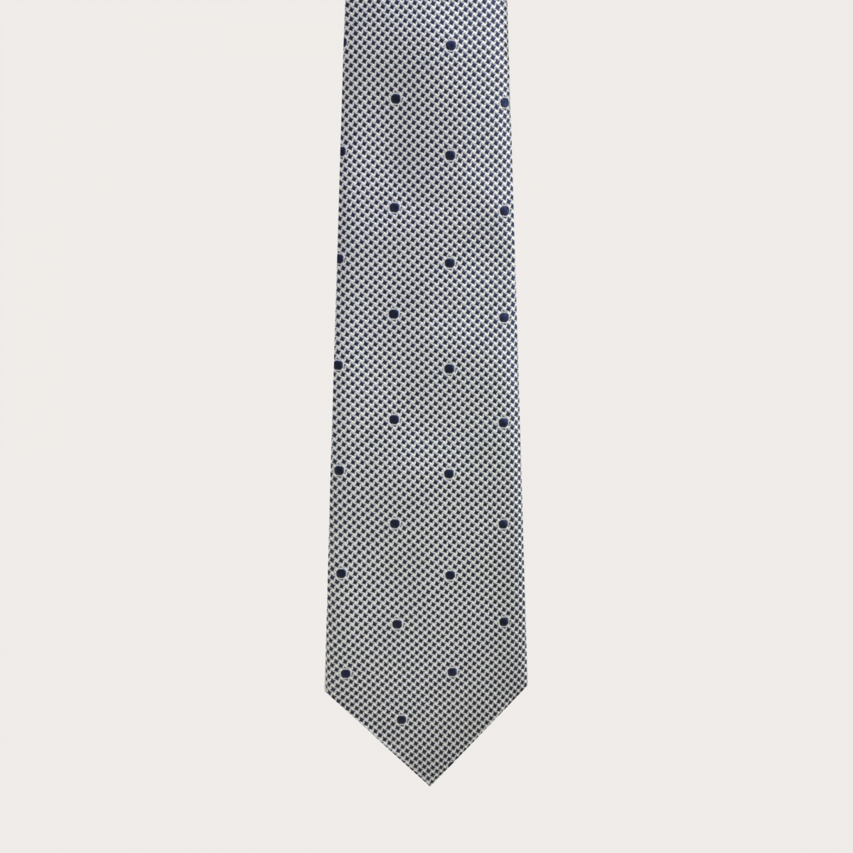 Jacquard silk tie, white and blue pattern