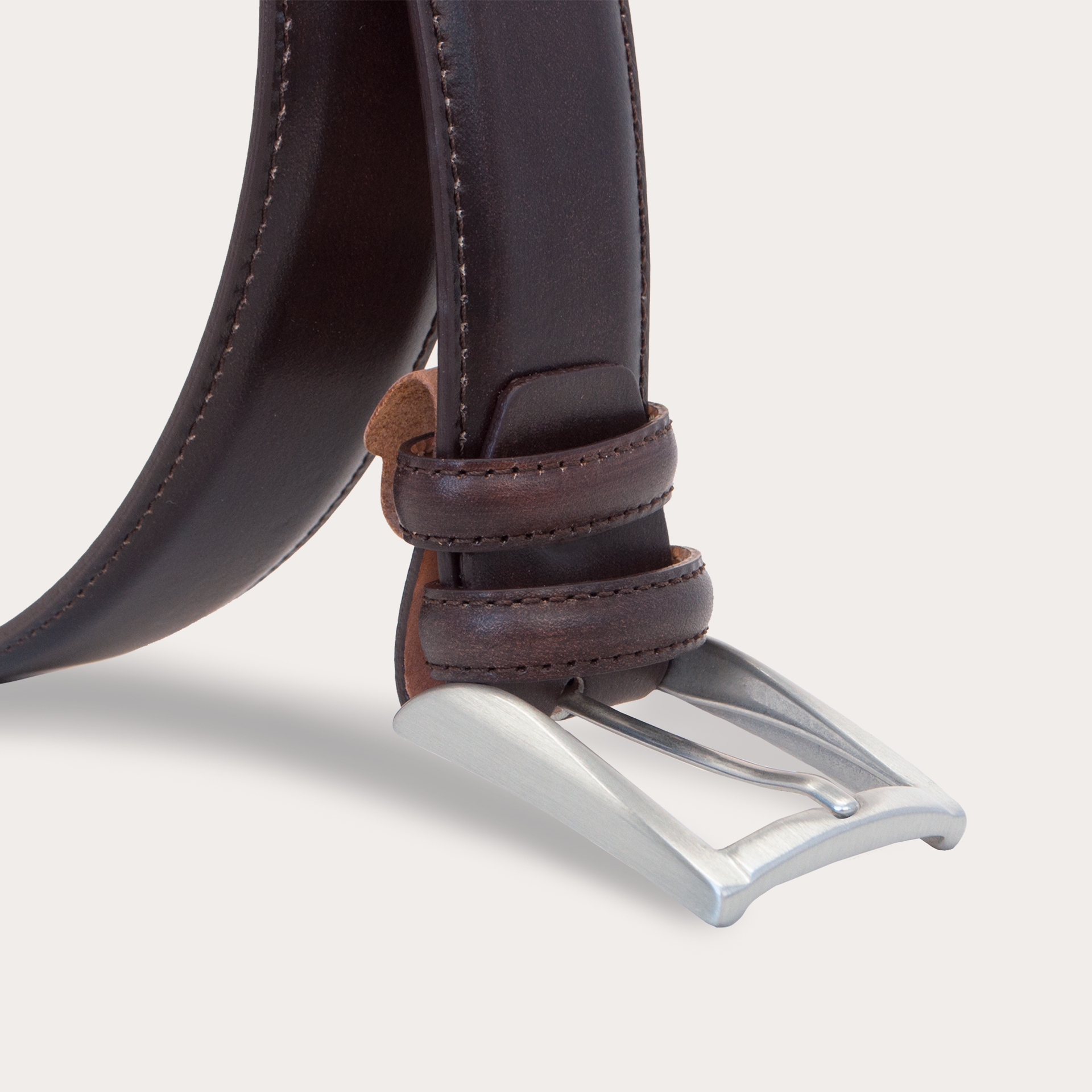 BRUCLE Refined formal belt in hand-buffered leather, dark brown