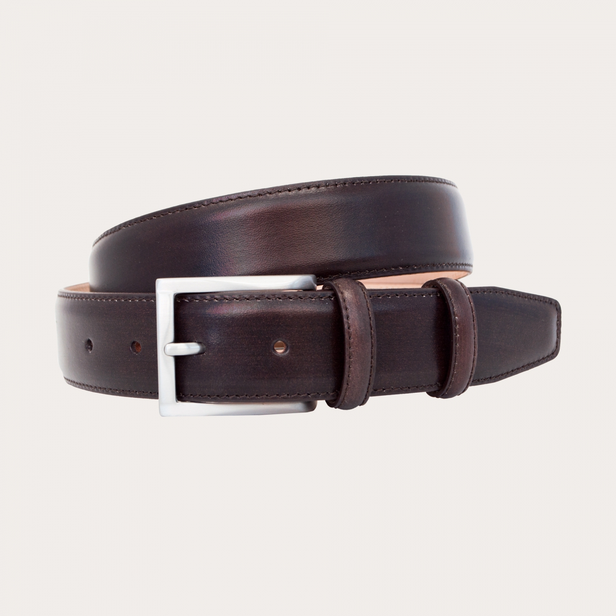 BRUCLE Refined formal belt in hand-buffered leather, dark brown