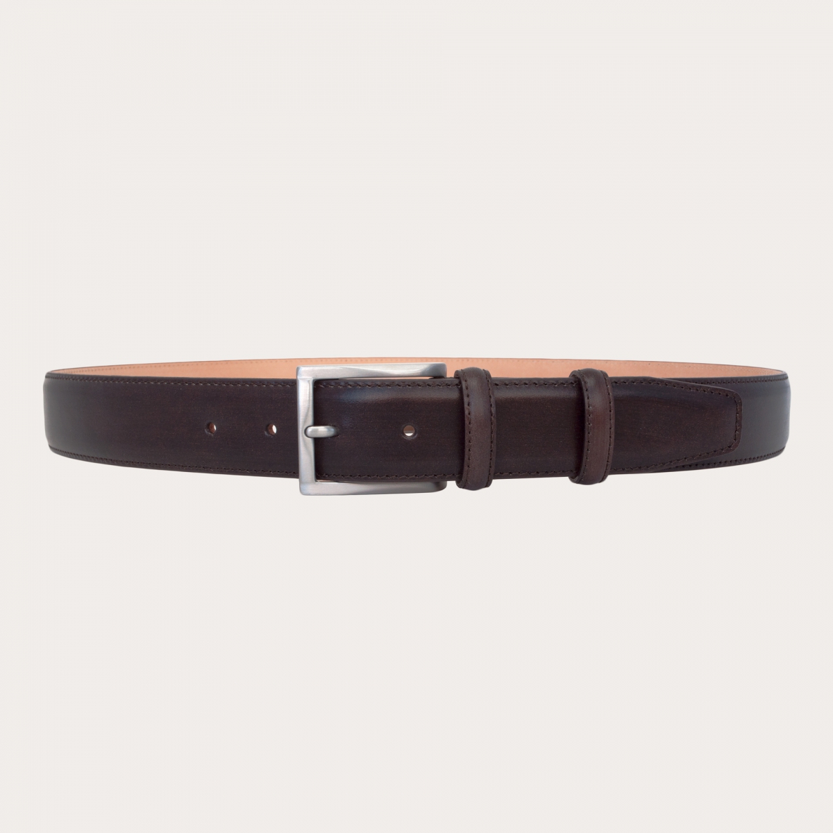 BRUCLE Refined formal belt in hand-buffered leather, dark brown