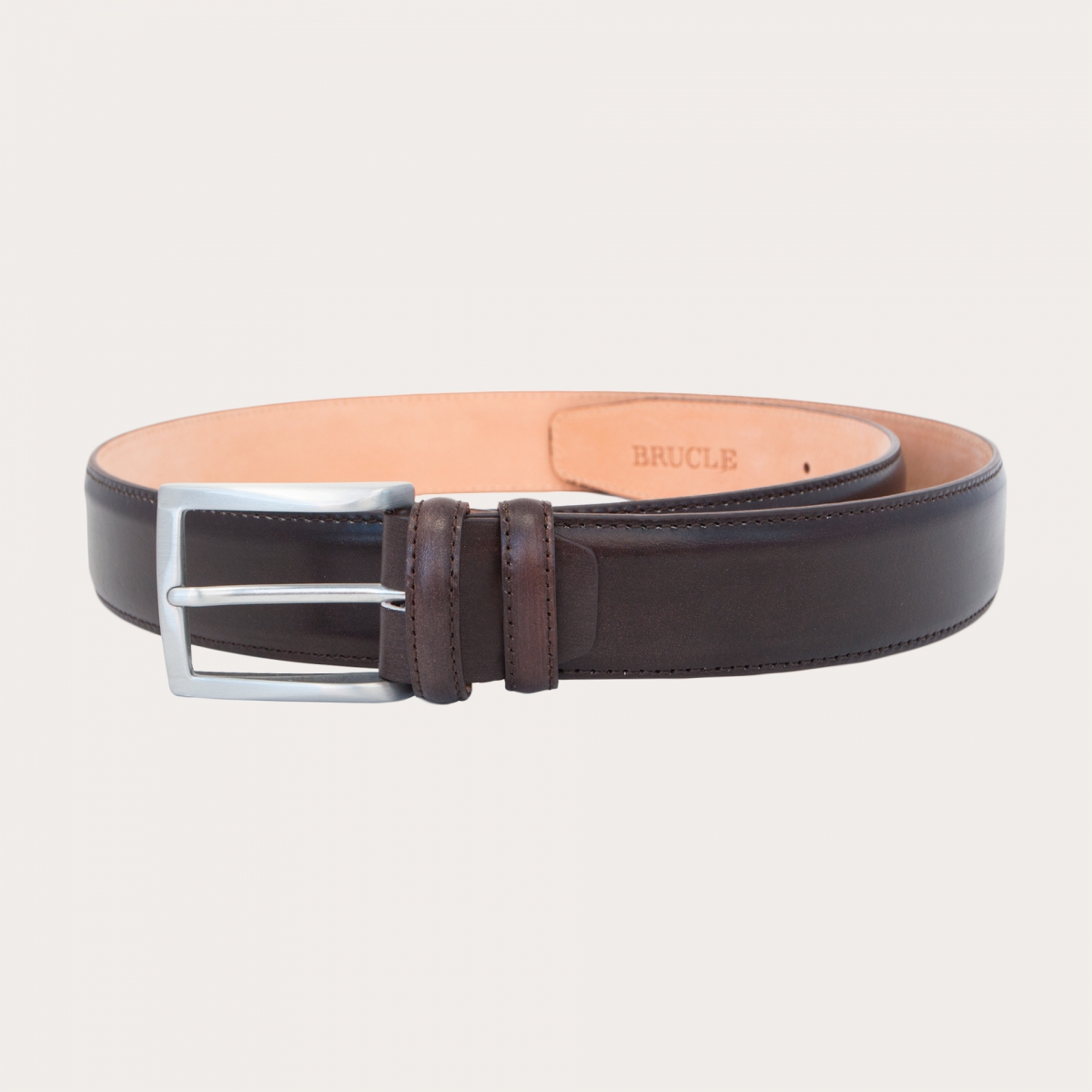 BRUCLE Refined formal belt in hand-buffered leather, dark brown