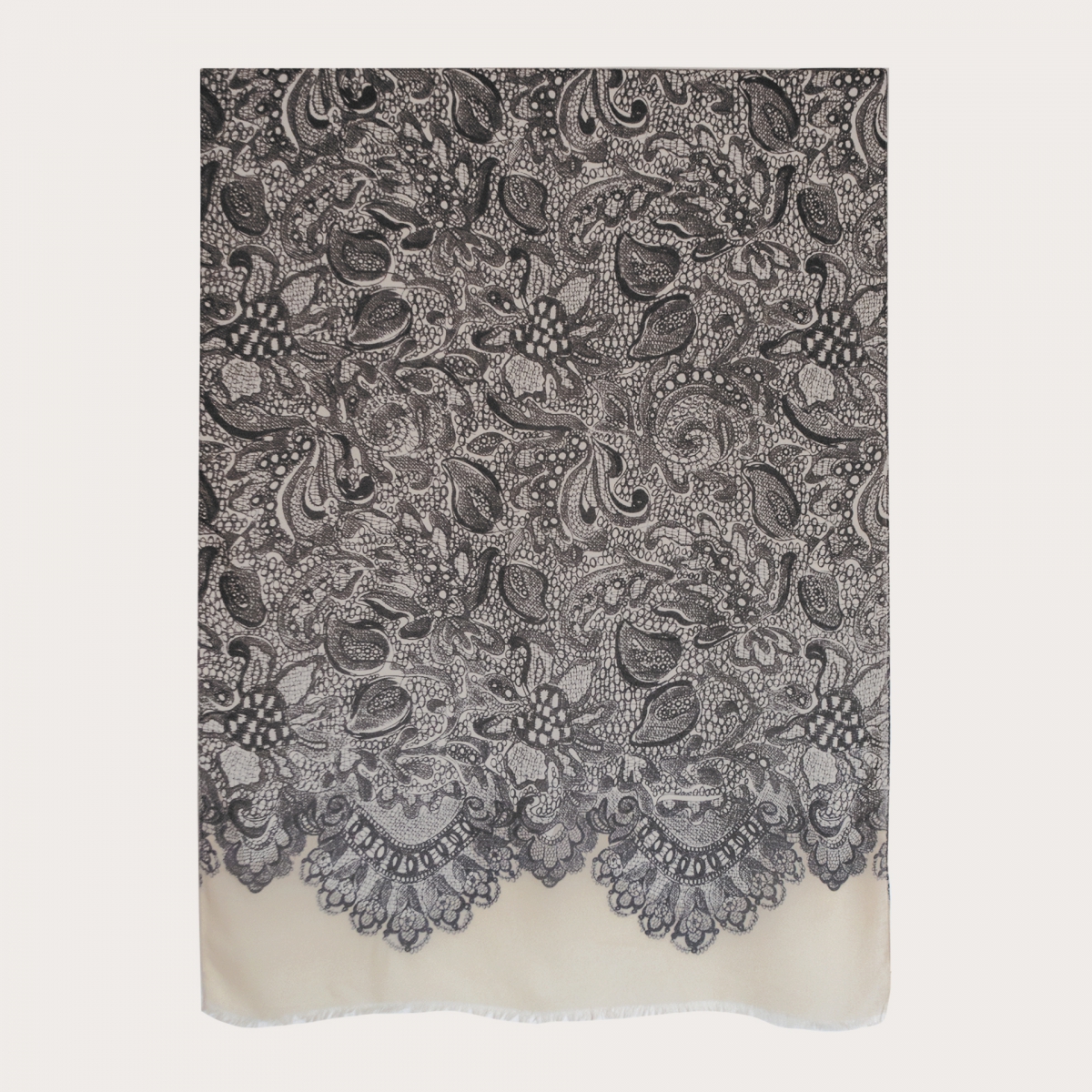 BRUCLE Morbido foulard in modal e cachemire, color crema con decorazioni bianco e nero