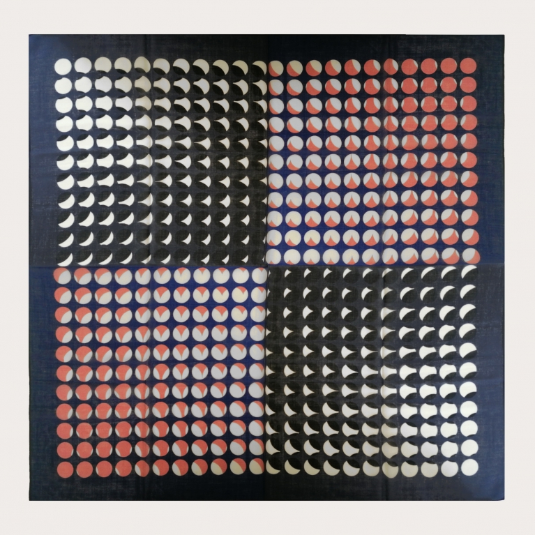 Echarpe en laine délicate à motif géométrique, bleu avec cercles