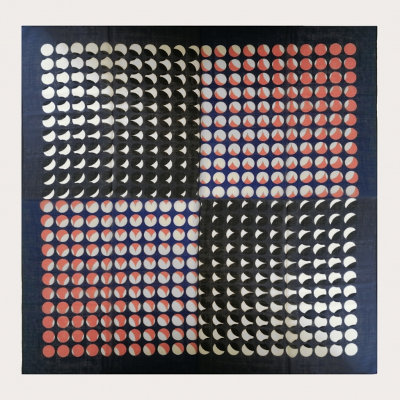 BRUCLE Zarter Wollschal mit geometrischem Muster, blau mit Kreisen