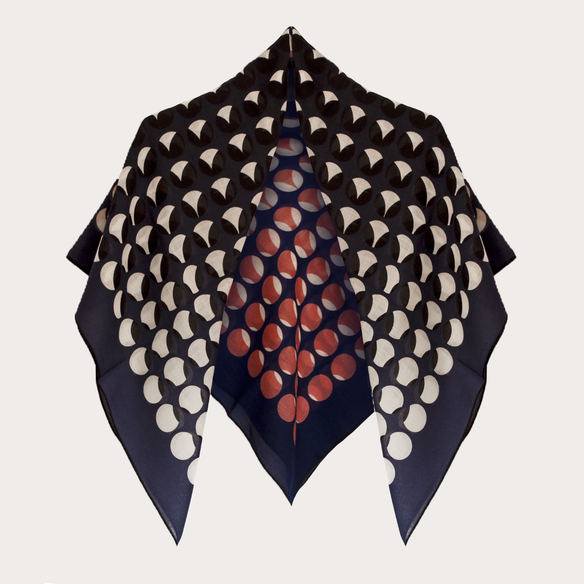 BRUCLE Delicata sciarpa in lana con motivo geometrico, blu con cerchi