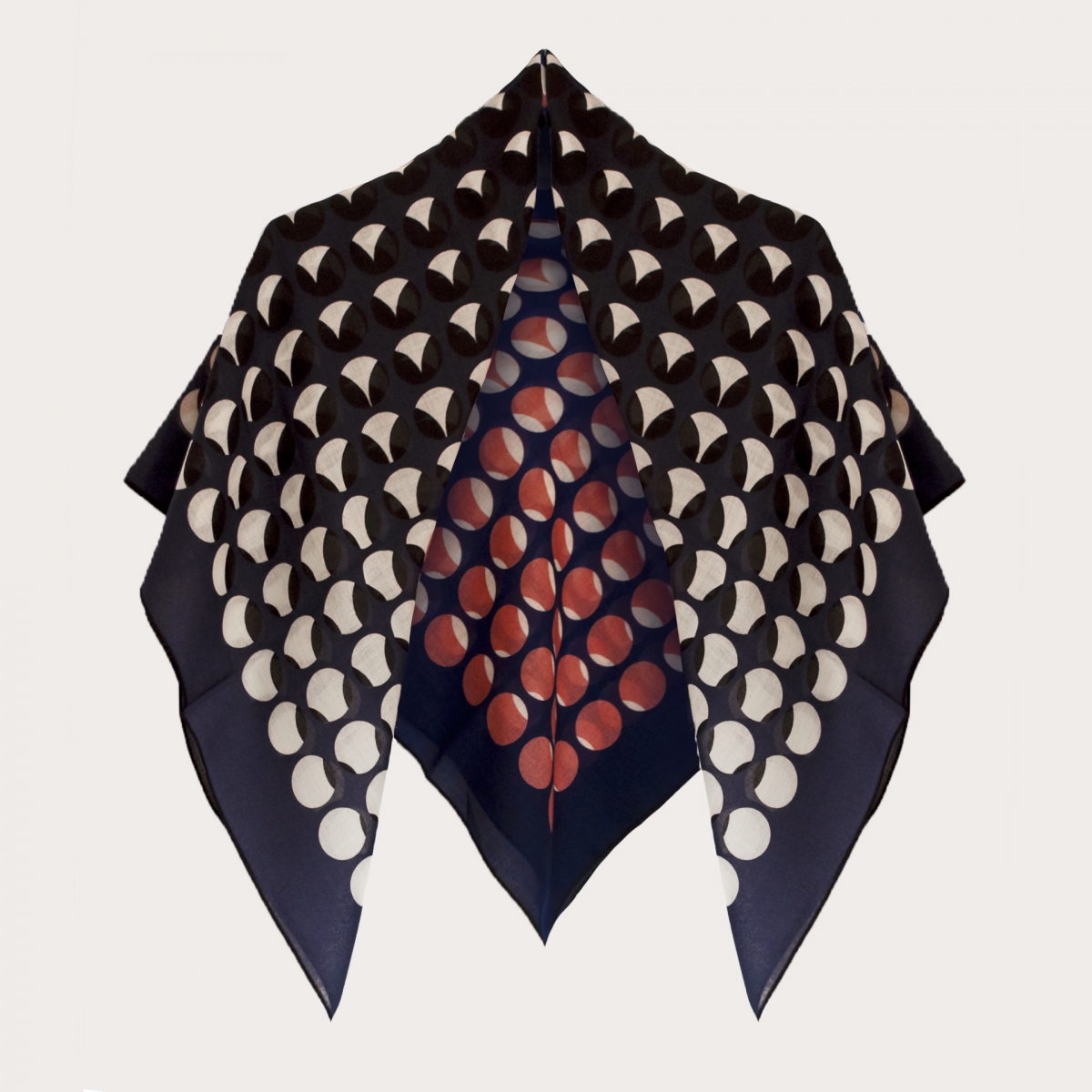 BRUCLE Zarter Wollschal mit geometrischem Muster, blau mit Kreisen