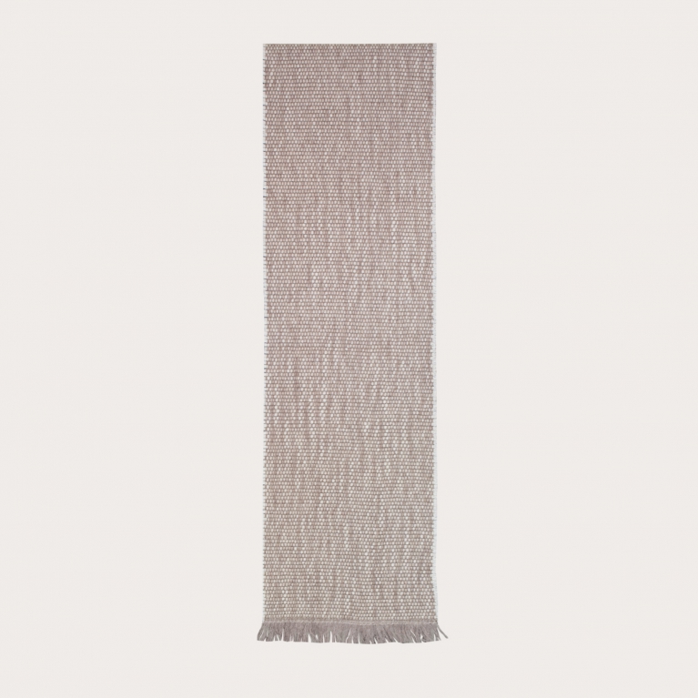 Cashmere scarf with woven pattern, beige and white