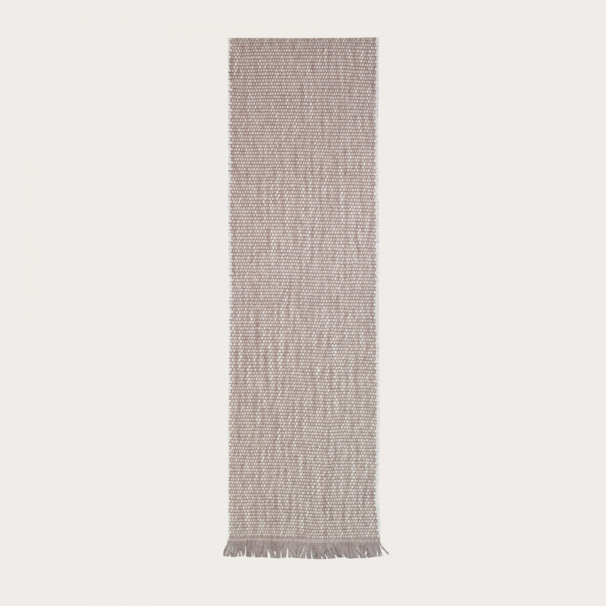 Cashmere scarf with woven pattern, beige and white