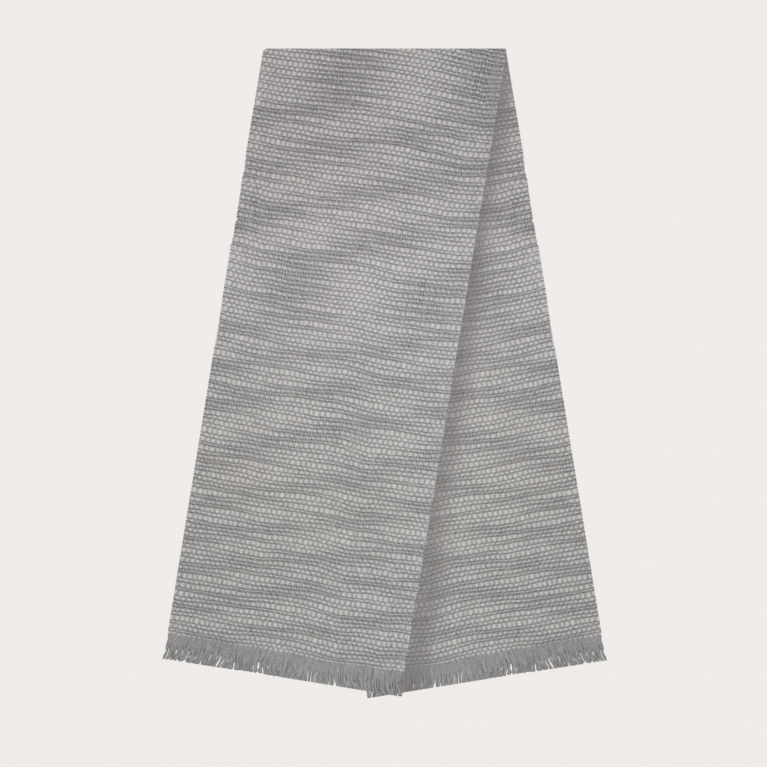 Cashmere scarf with woven pattern, grey and white