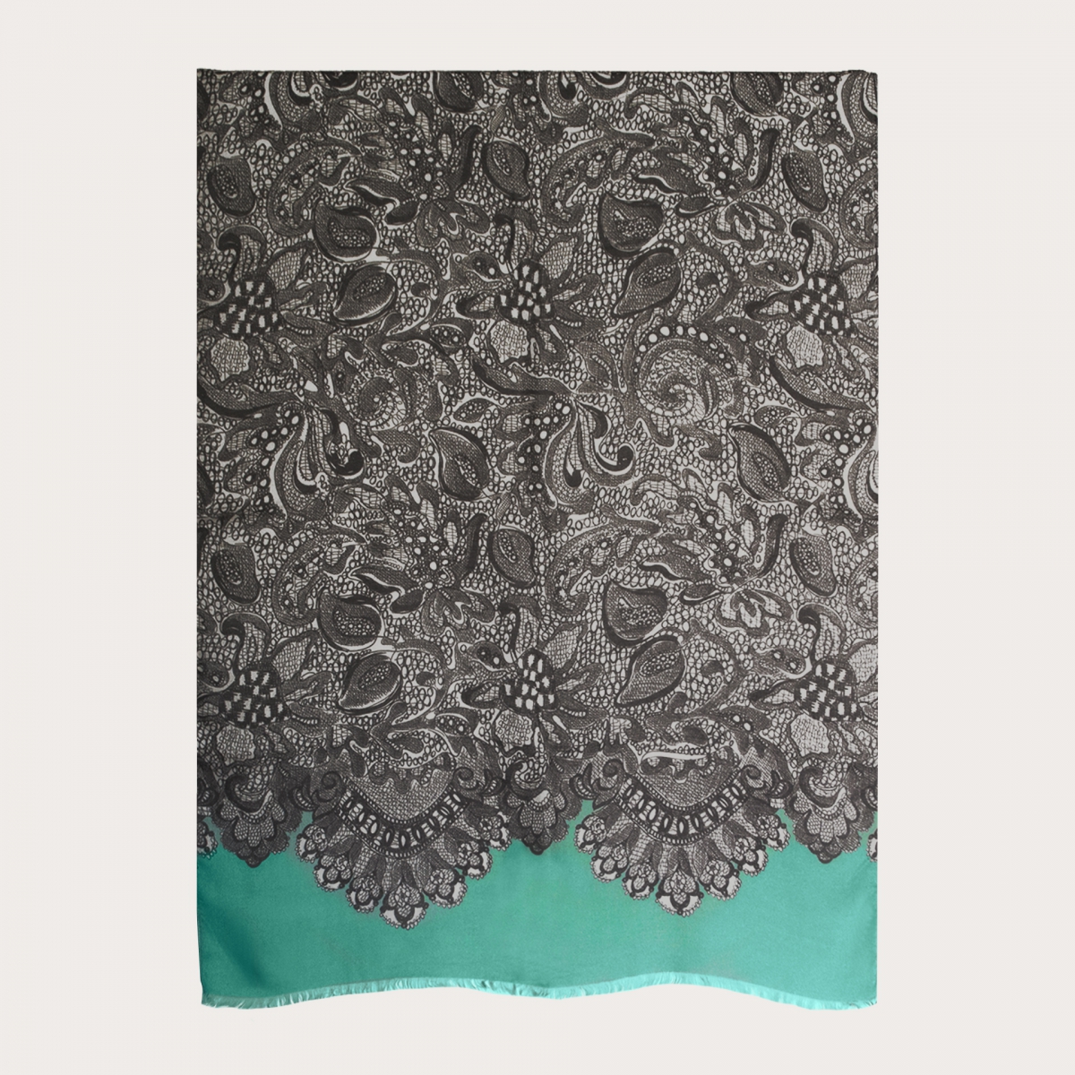 BRUCLE Foulard doux en modal et cachemire, menthe avec des décorations noires et blanches