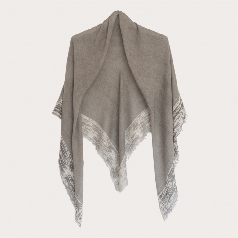 Large cachemire scarf with faded pattern frame, gray