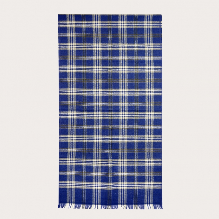 Woolen scarf with tartan pattern, blue and white