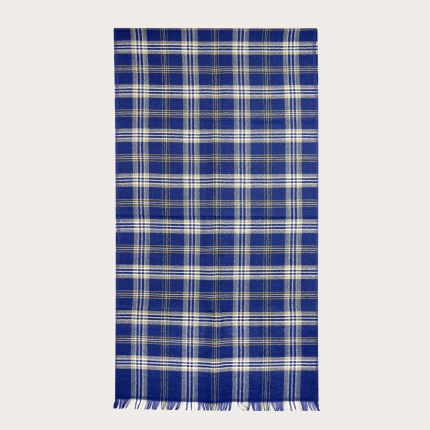 Echarpe en laine à motif tartan, bleu et blanc
