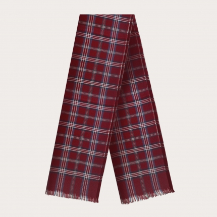 Sciarpa in lana con motivo tartan, bordeaux, blu e bianco