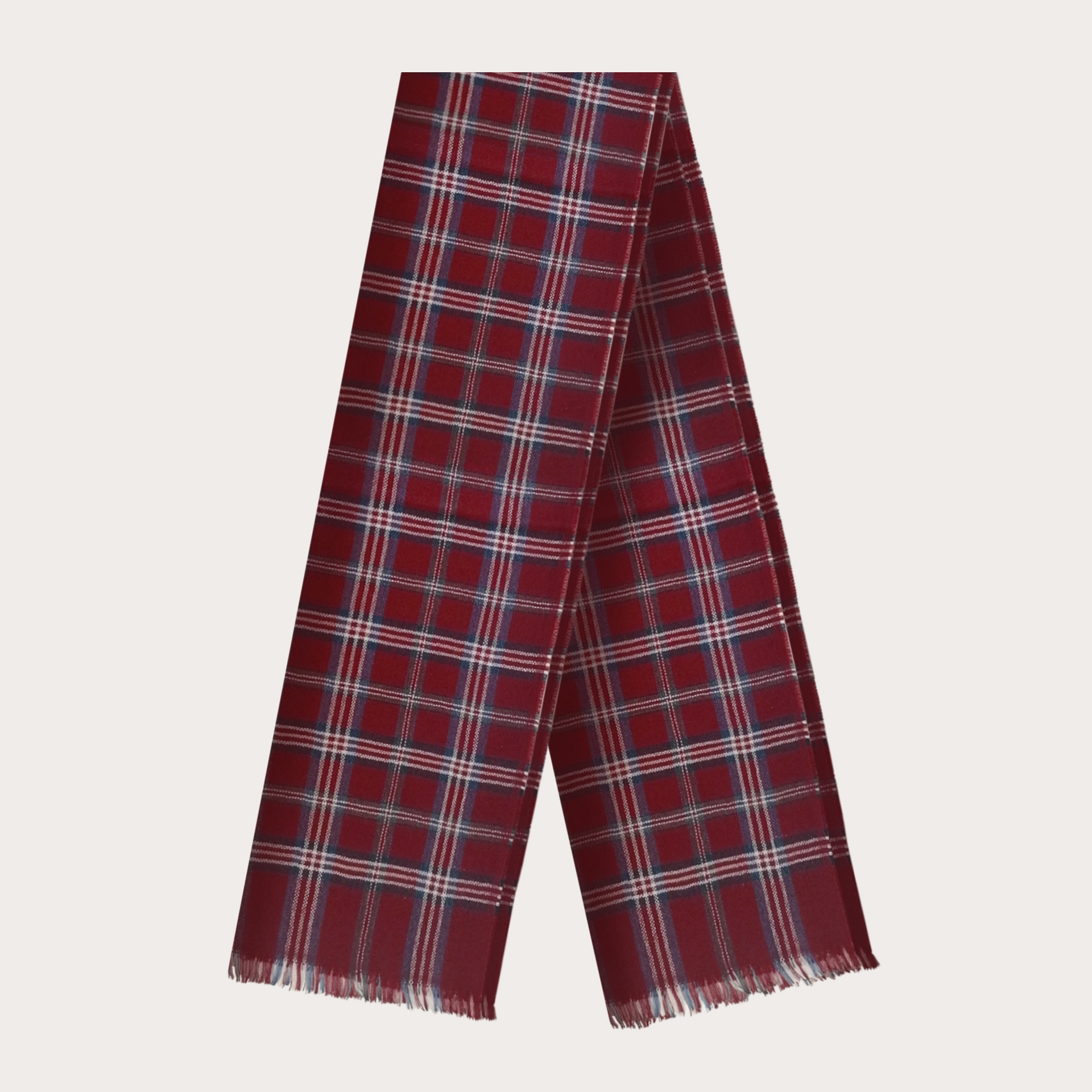 BRUCLE Woolen scarf with tartan pattern, burgundy, blue and white