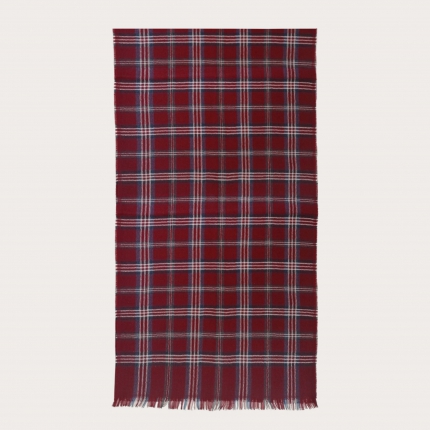 Sciarpa in lana con motivo tartan, bordeaux, blu e bianco