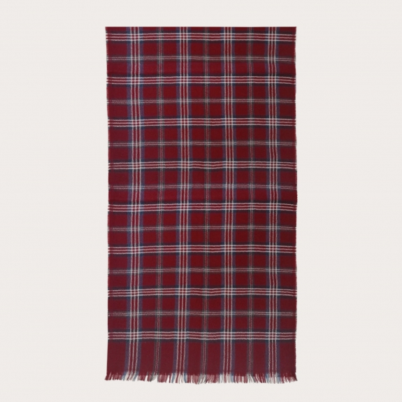 BRUCLE Woolen scarf with tartan pattern, burgundy, blue and white