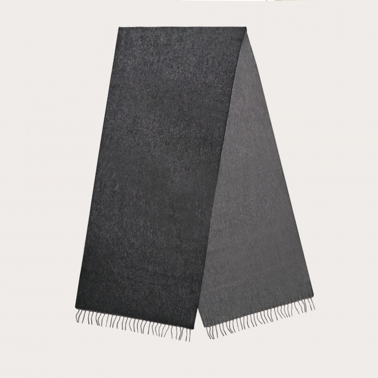 Warm cashmere scarf with fringes, black and gray
