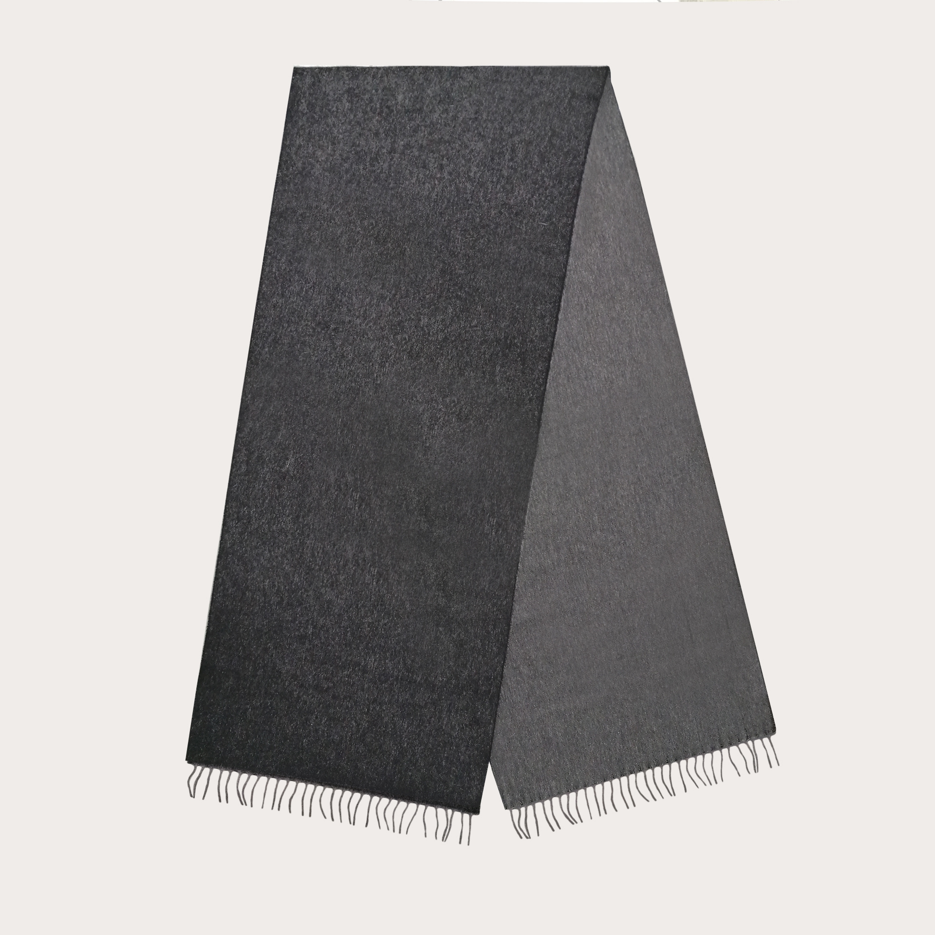 BRUCLE Warm cashmere scarf with fringes, black and gray