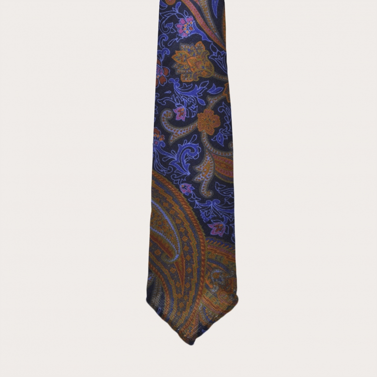 Cravate sans doublure en laine, motif cachemire multicolore
