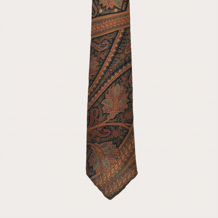 Woolen unlined necktie brown paisley pattern