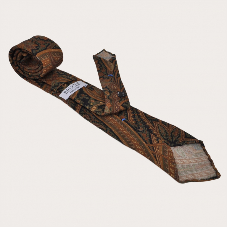 Woolen unlined necktie brown paisley pattern