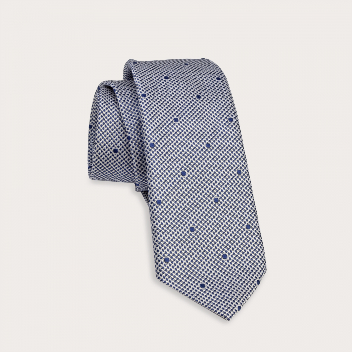 Cravate en soie jacquard, motif blanc et bleu