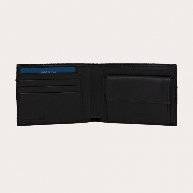 Genuine python bifold wallet with coin purse, black