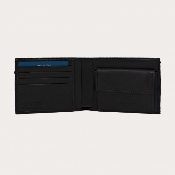 Genuine python bifold wallet with coin purse, black