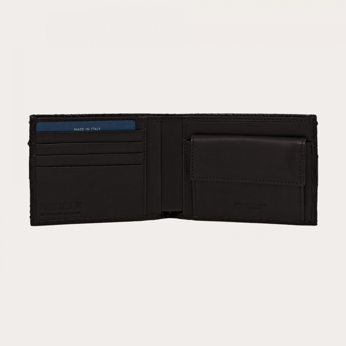 Portefeuille homme en python avec portemonnaie, brun foncé