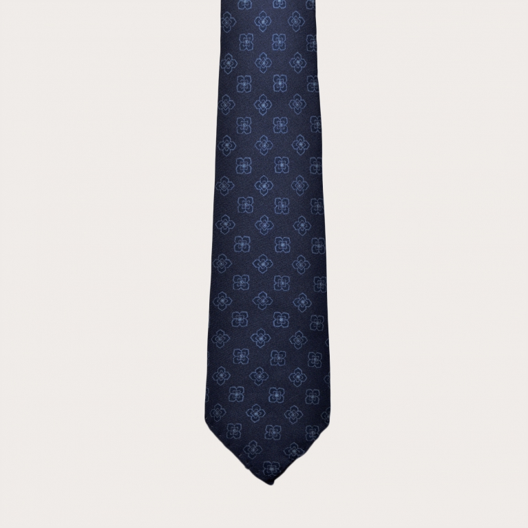 Corbata de seda sin forro, estampado azul