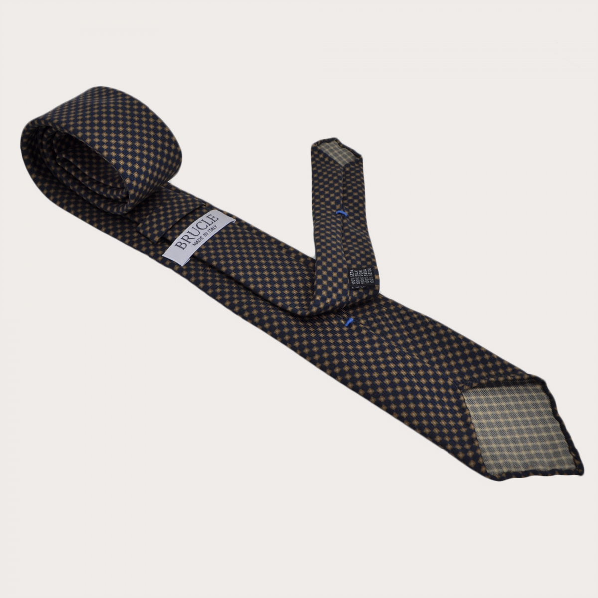 BRUCLE Corbata sin forro con estampado de seda, azul y dorado