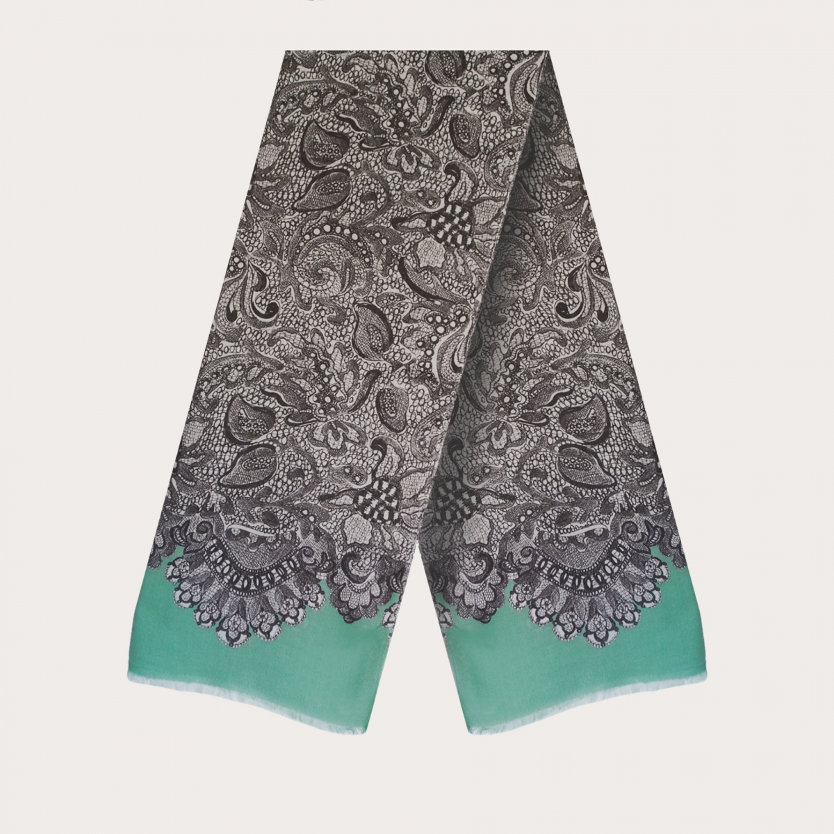 BRUCLE Fular suave de modal y cachemira, menta con adornos en blanco y negro