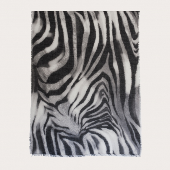 BRUCLE Foulard leggero in cachemire, motivo zebrato bianco e nero