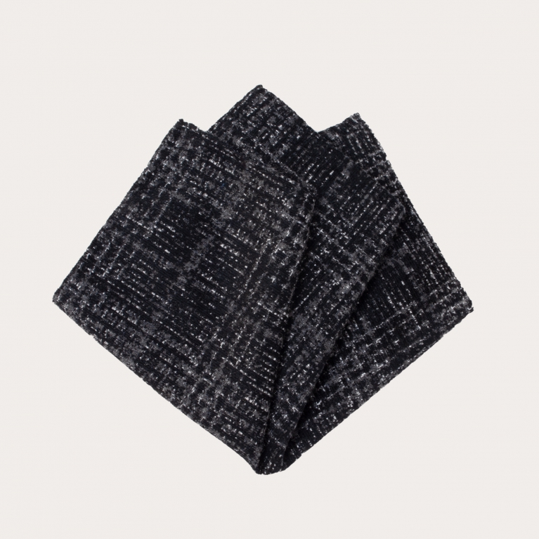 Pañuelo de bolsillo en seda y lana, estampado tartán gris