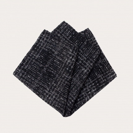Mouchoir de poche en soie et laine, motif tartan gris