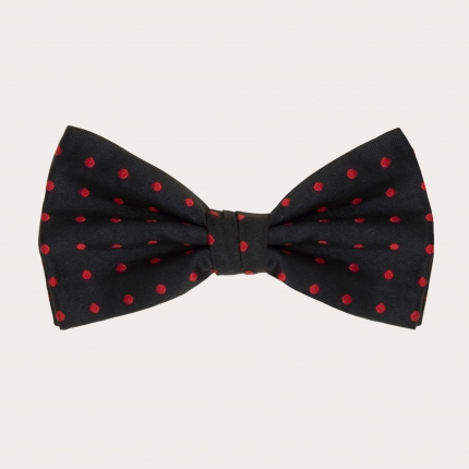 Black Silk Pre-tied Bow tie red dot