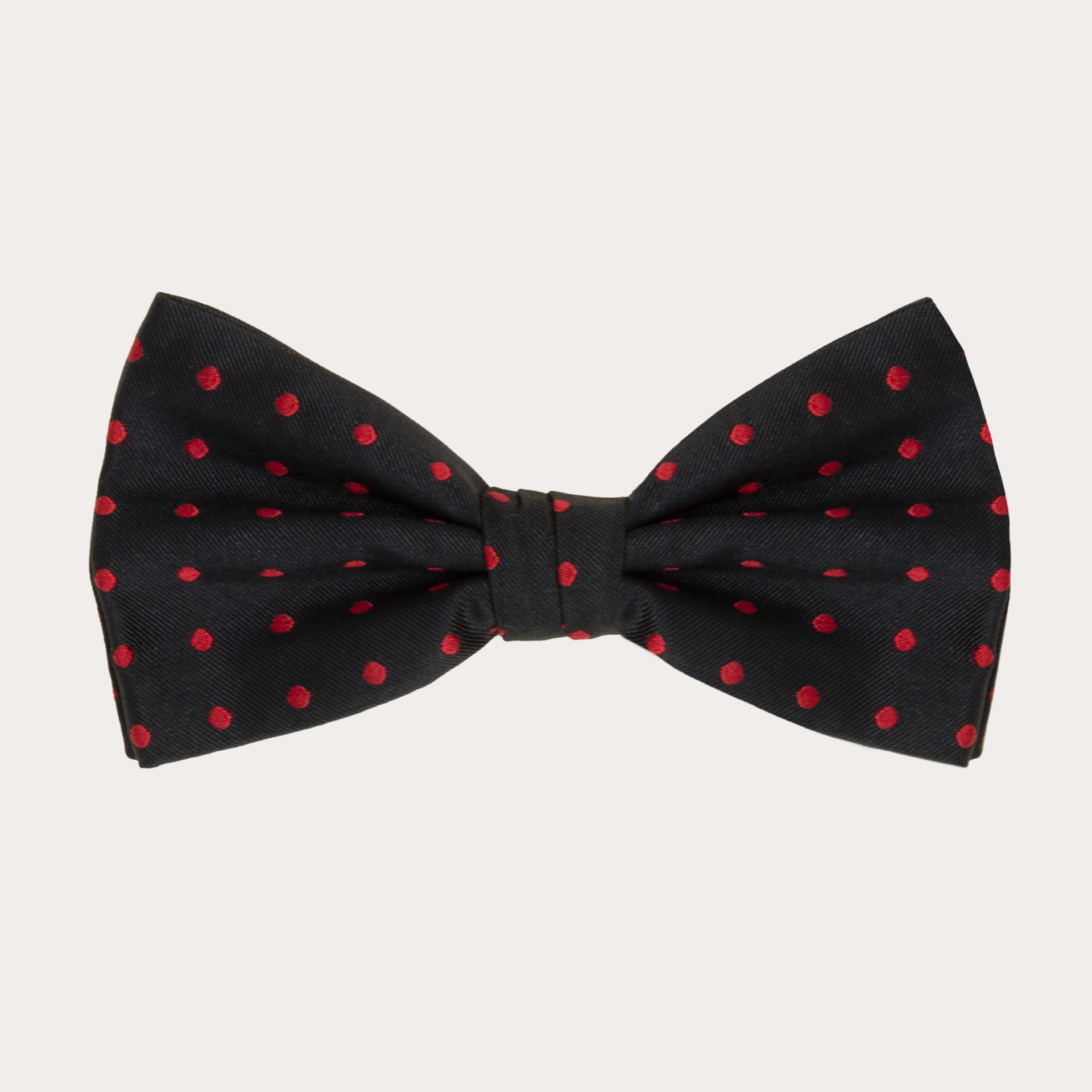 BRUCLE Silk Pre-tied Bow tie, black red dot