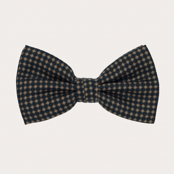 BRUCLE Navy blue bow tie in beige micro-patterned silk